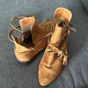 Madden Girl Suede Lace-Up Ankle Boots - Brown